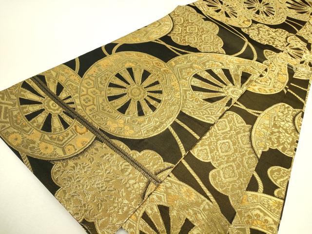 平和屋着物▼丸帯　源氏車花文　金糸　正絹　逸品　DABJ1568az