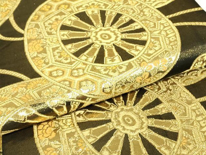 平和屋着物▼丸帯　源氏車花文　金糸　正絹　逸品　DABJ1568az