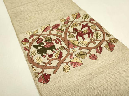 平和屋着物▼総刺繍　八寸名古屋帯　鳥獣葡萄唐草　金糸　正絹　逸品　DABJ1587az