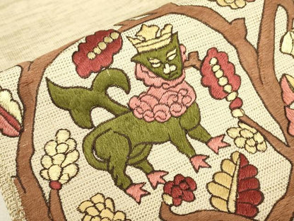 平和屋着物▼総刺繍　八寸名古屋帯　鳥獣葡萄唐草　金糸　正絹　逸品　DABJ1587az