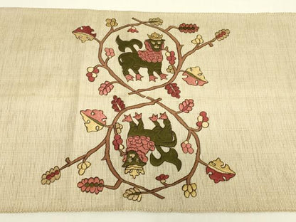 平和屋着物▼総刺繍　八寸名古屋帯　鳥獣葡萄唐草　金糸　正絹　逸品　DABJ1587az