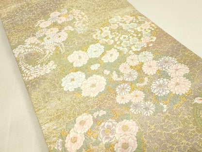 平和屋着物▼六通柄袋帯　花丸文　金糸　正絹　逸品　DABJ1598az