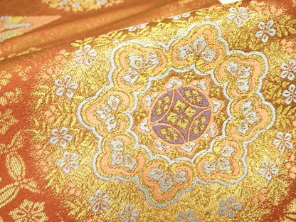 平和屋着物▼六通柄袋帯　正倉院双鶴菱花文　金糸　正絹　逸品　DABJ1600az