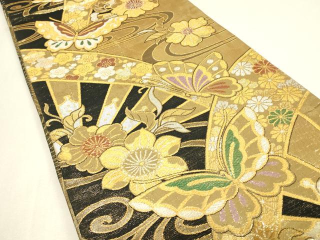 平和屋着物▼佐賀錦　両面　六通柄袋帯　舞蝶花文　金糸　正絹　逸品　DABJ1601az