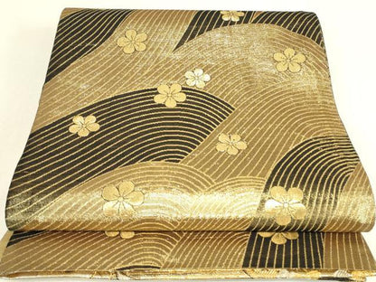 平和屋着物▼佐賀錦　両面　六通柄袋帯　舞蝶花文　金糸　正絹　逸品　DABJ1601az