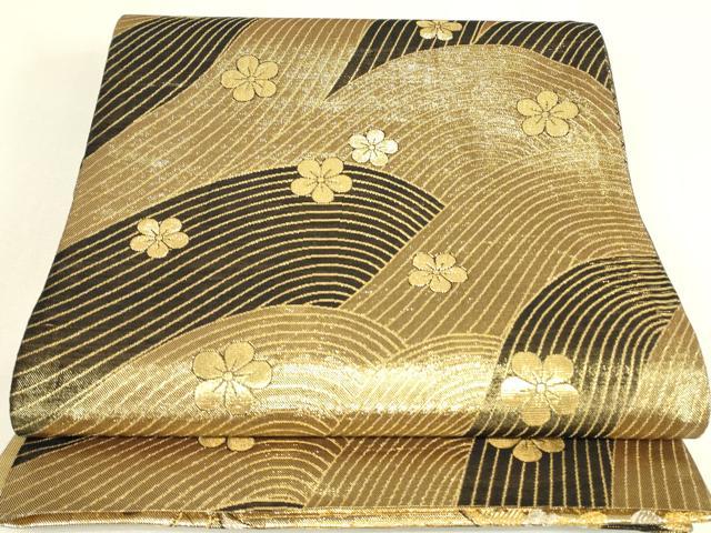平和屋着物▼佐賀錦　両面　六通柄袋帯　舞蝶花文　金糸　正絹　逸品　DABJ1601az