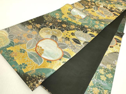 平和屋着物▼六通柄袋帯　橘文　金銀糸　正絹　逸品　DABJ1602az