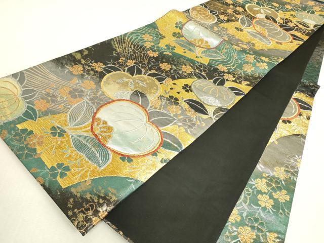 平和屋着物▼六通柄袋帯　橘文　金銀糸　正絹　逸品　DABJ1602az