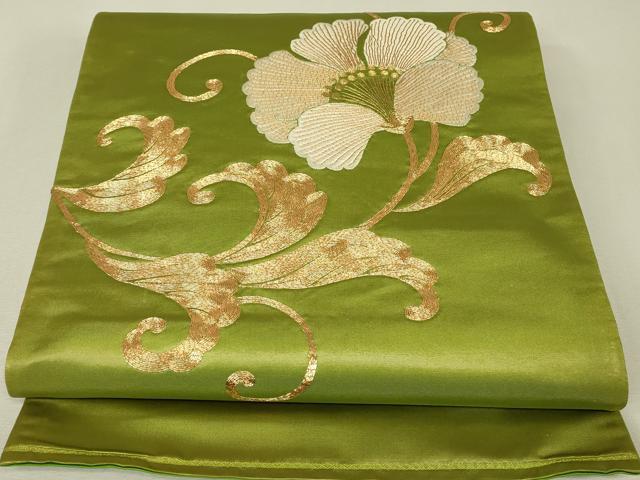 平和屋着物▼太鼓柄袋帯　総刺繍　駒刺繍　牡丹文　金糸　正絹　逸品　DABJ1607az