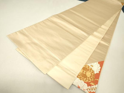 平和屋着物▼太鼓柄袋帯　総刺繍　駒刺繍　舞鶴菊文　金糸　正絹　逸品　DABJ1608az