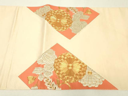 平和屋着物▼太鼓柄袋帯　総刺繍　駒刺繍　舞鶴菊文　金糸　正絹　逸品　DABJ1608az