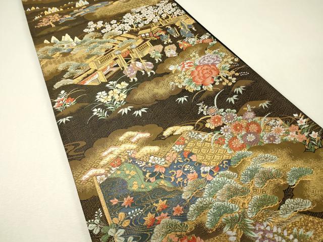 平和屋本店▼六通柄袋帯　壱阡貮佰　本金箔二重　人物風景文　正絹　逸品　DABJ1628az