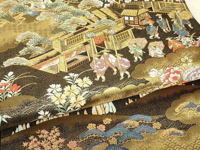平和屋本店▼六通柄袋帯　壱阡貮佰　本金箔二重　人物風景文　正絹　逸品　DABJ1628az