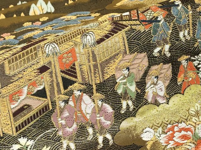 平和屋本店▼六通柄袋帯　壱阡貮佰　本金箔二重　人物風景文　正絹　逸品　DABJ1628az