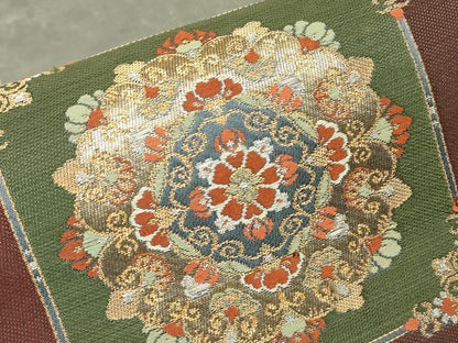 平和屋着物▼六通柄袋帯　正倉院向かい鳥花文　金銀糸　正絹　逸品　DABJ1632az