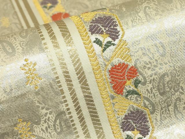 平和屋着物▼六通柄袋帯　印度立樹草花文様　金糸　正絹　逸品　DABJ1645az