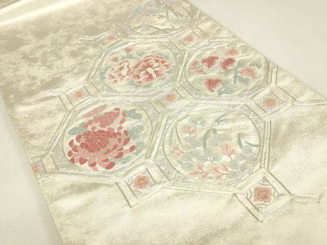 平和屋着物▼西陣 前田徳織物謹製 中国三大刺繍 相良刺繍 総刺繍 太鼓柄袋帯 駒刺繍 蜀江花文 銀糸 引箔 証紙付き 逸品 未使用 DABJ1685az