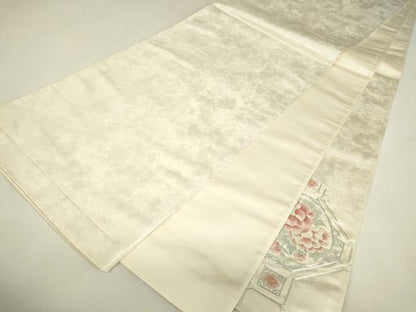 平和屋着物▼西陣 前田徳織物謹製 中国三大刺繍 相良刺繍 総刺繍 太鼓柄袋帯 駒刺繍 蜀江花文 銀糸 引箔 証紙付き 逸品 未使用 DABJ1685az
