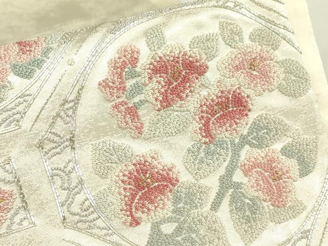 平和屋着物▼西陣 前田徳織物謹製 中国三大刺繍 相良刺繍 総刺繍 太鼓柄袋帯 駒刺繍 蜀江花文 銀糸 引箔 証紙付き 逸品 未使用 DABJ1685az