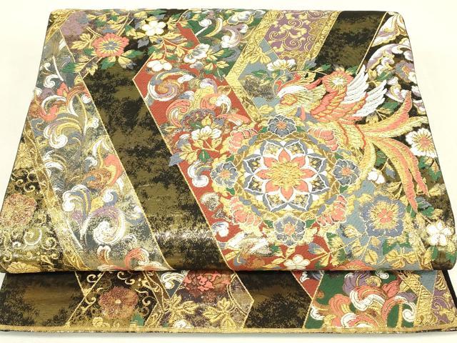 平和屋着物▼六通柄袋帯　花喰い鳥　金糸　引箔　正絹　逸品　DABJ1693az