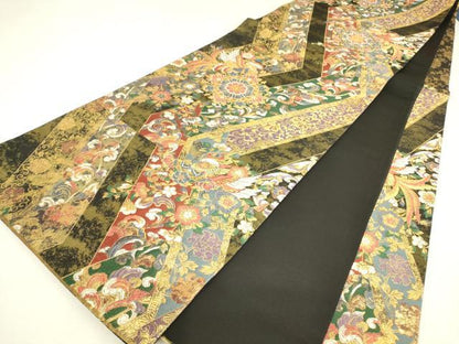 平和屋着物▼六通柄袋帯　花喰い鳥　金糸　引箔　正絹　逸品　DABJ1693az