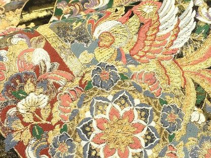 平和屋着物▼六通柄袋帯　花喰い鳥　金糸　引箔　正絹　逸品　DABJ1693az