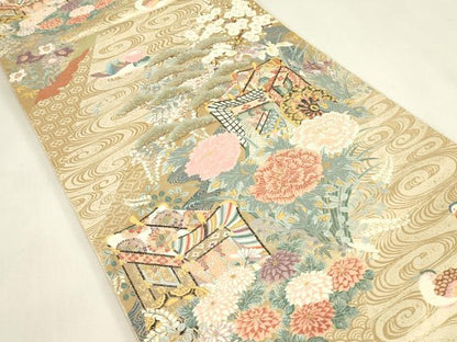 平和屋着物▼六通柄袋帯　唐織　道長錦秀文　金糸　正絹　逸品　DABJ1704az