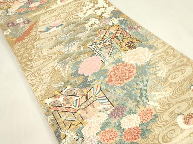 平和屋着物▼六通柄袋帯　唐織　道長錦秀文　金糸　正絹　逸品　DABJ1704az