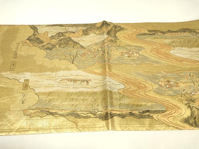 平和屋本店▼西陣　廣部商事謹製　全景全通柄袋帯　中山之花鳥山水集　本金二重箔　証紙付き　正絹　逸品　DABJ1705az