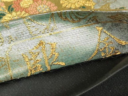 平和屋着物▼六通柄袋帯　秀宝花丸紋　彫金　正絹　逸品　DABJ1720az