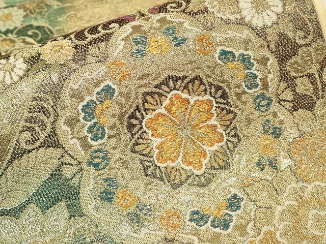 平和屋着物▼六通柄袋帯　正倉院向かい鳥花文　金糸　正絹　逸品　DABJ1743az