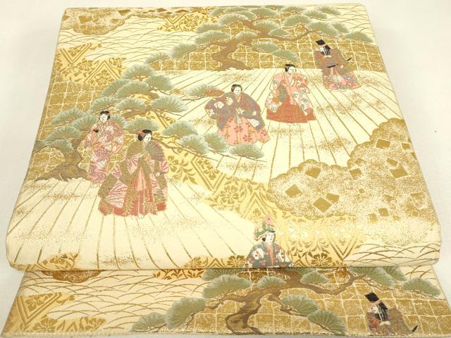 平和屋本店▼伝統工芸士　平田藤三郎　六通柄袋帯　本金箔　御所解人物文　正絹　逸品　DABJ1759az