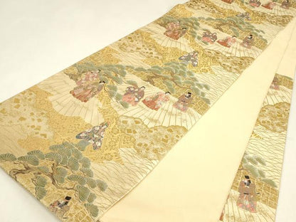 平和屋本店▼伝統工芸士　平田藤三郎　六通柄袋帯　本金箔　御所解人物文　正絹　逸品　DABJ1759az