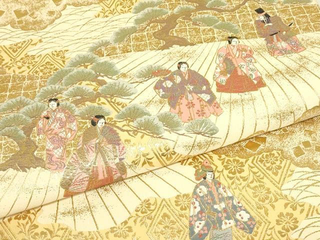 平和屋本店▼伝統工芸士　平田藤三郎　六通柄袋帯　本金箔　御所解人物文　正絹　逸品　DABJ1759az
