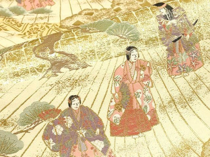 平和屋本店▼伝統工芸士　平田藤三郎　六通柄袋帯　本金箔　御所解人物文　正絹　逸品　DABJ1759az
