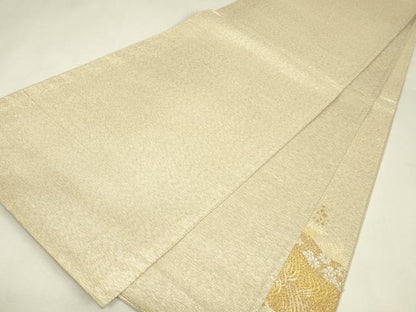 平和屋着物▼明綴　太鼓柄袋帯　プラチナ箔　道長花文　金糸　正絹　逸品　DABJ1775az