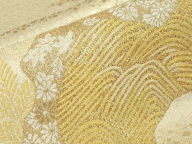 平和屋着物▼明綴　太鼓柄袋帯　プラチナ箔　道長花文　金糸　正絹　逸品　DABJ1775az