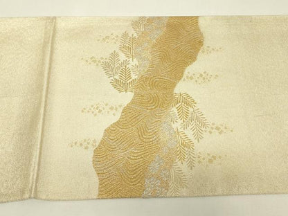 平和屋着物▼明綴　太鼓柄袋帯　プラチナ箔　道長花文　金糸　正絹　逸品　DABJ1775az