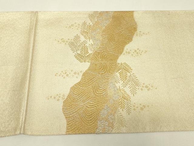 平和屋着物▼明綴　太鼓柄袋帯　プラチナ箔　道長花文　金糸　正絹　逸品　DABJ1775az