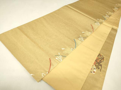 平和屋着物▼太鼓柄袋帯　塗金引箔　鏡獅子　正絹　逸品　DABJ1805az