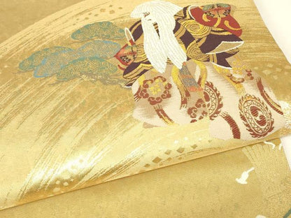 平和屋着物▼太鼓柄袋帯　塗金引箔　鏡獅子　正絹　逸品　DABJ1805az