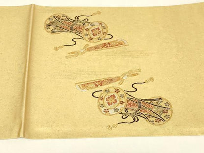 平和屋着物▼太鼓柄袋帯　塗金引箔　鏡獅子　正絹　逸品　DABJ1805az