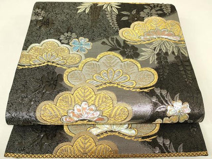 平和屋着物▼袋帯　螺鈿　九百織　花松文　金銀糸　正絹　逸品　DABJ1806az