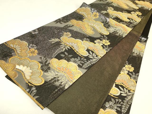 平和屋着物▼袋帯　螺鈿　九百織　花松文　金銀糸　正絹　逸品　DABJ1806az