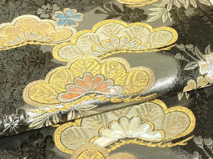 平和屋着物▼袋帯　螺鈿　九百織　花松文　金銀糸　正絹　逸品　DABJ1806az