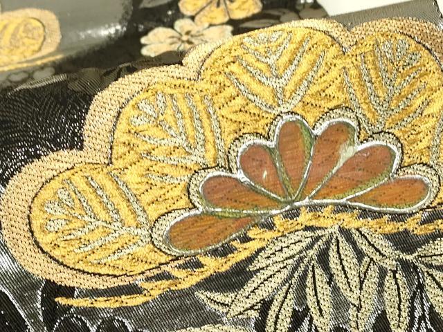 平和屋着物▼袋帯　螺鈿　九百織　花松文　金銀糸　正絹　逸品　DABJ1806az