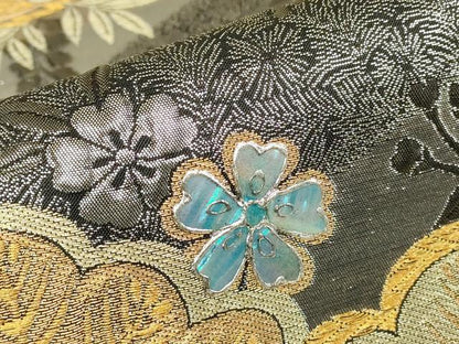 平和屋着物▼袋帯　螺鈿　九百織　花松文　金銀糸　正絹　逸品　DABJ1806az