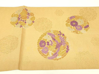 平和屋着物▼西陣　京の名門　じゅらく謹製　帝王紫　六通柄袋帯　鳳凰花丸文　金糸　正絹　逸品　DABJ1816az