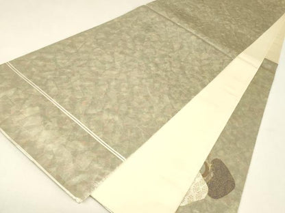 平和屋着物▼太鼓柄袋帯　螺鈿箔　老松文　金彩　正絹　逸品　DABJ1819az