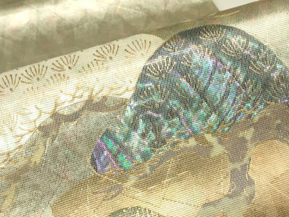 平和屋着物▼太鼓柄袋帯　螺鈿箔　老松文　金彩　正絹　逸品　DABJ1819az